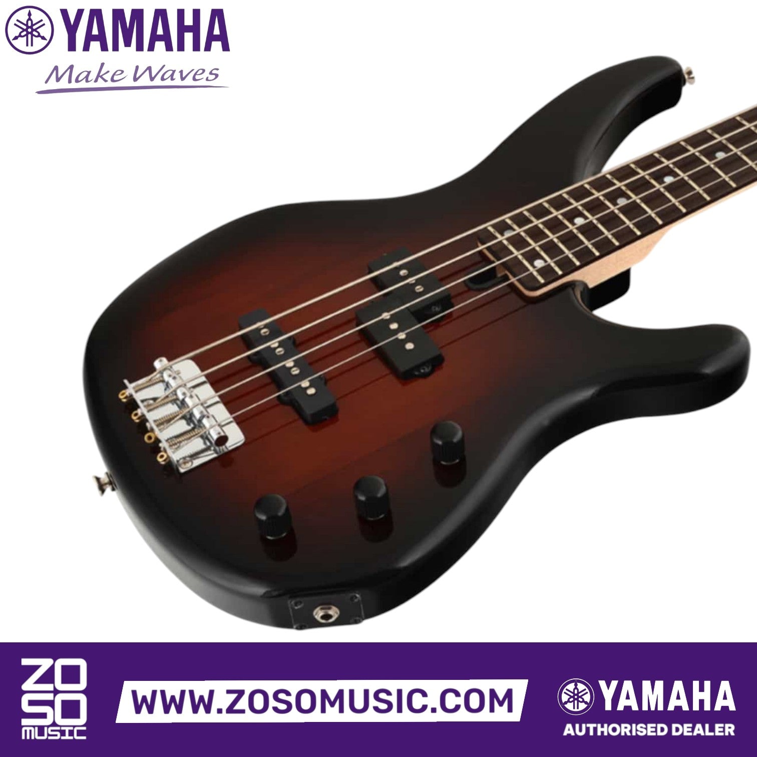Zoso Music Yamaha TRBX174 4-string electric bass guitar in violin sunburst finish with P/J pickup configuration