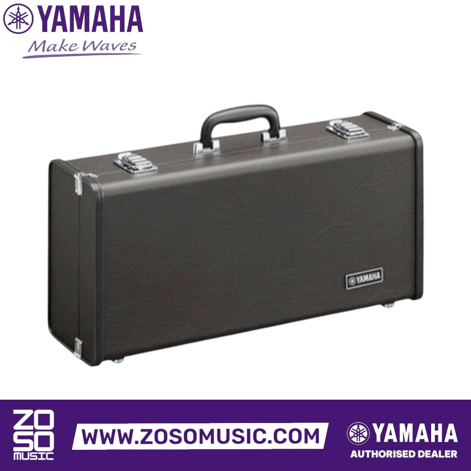 Zoso Music Yamaha YTR-4435II trumpet hard shell carrying case in black with silver hardware and Yamaha logo