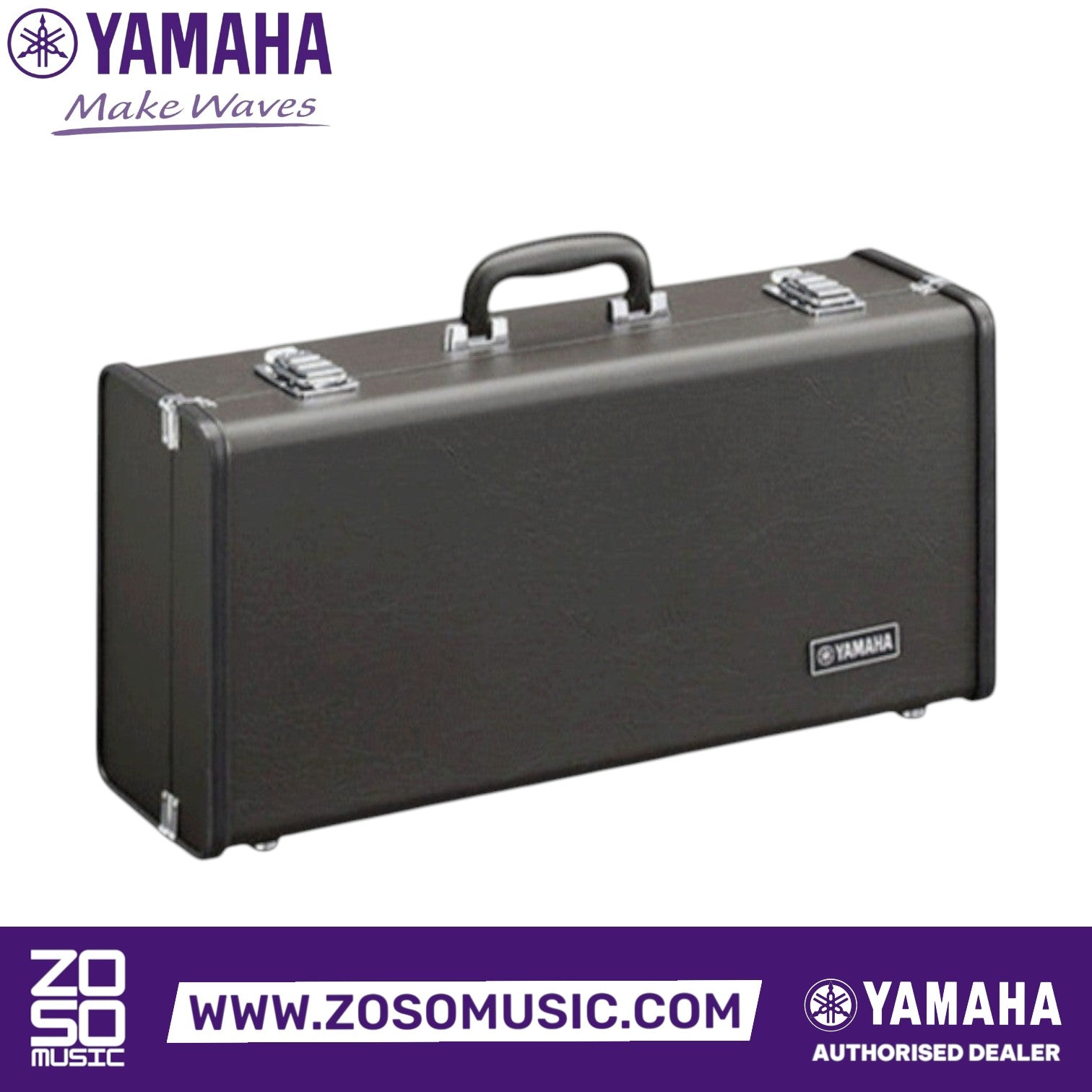 Zoso Music Yamaha YTR-6345G professional trumpet hard carrying case in black with silver latches and handle