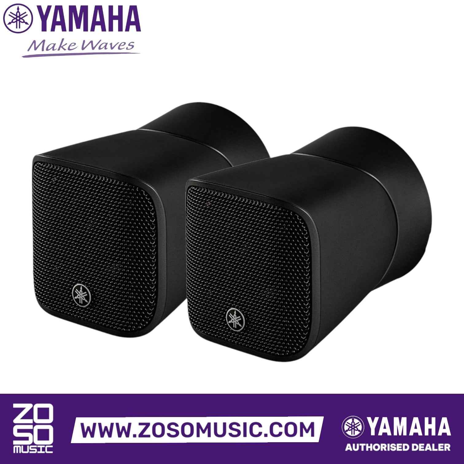Zoso Music pair of black Yamaha VXS1MLB miniature cabinet speakers for surface or ceiling installation.