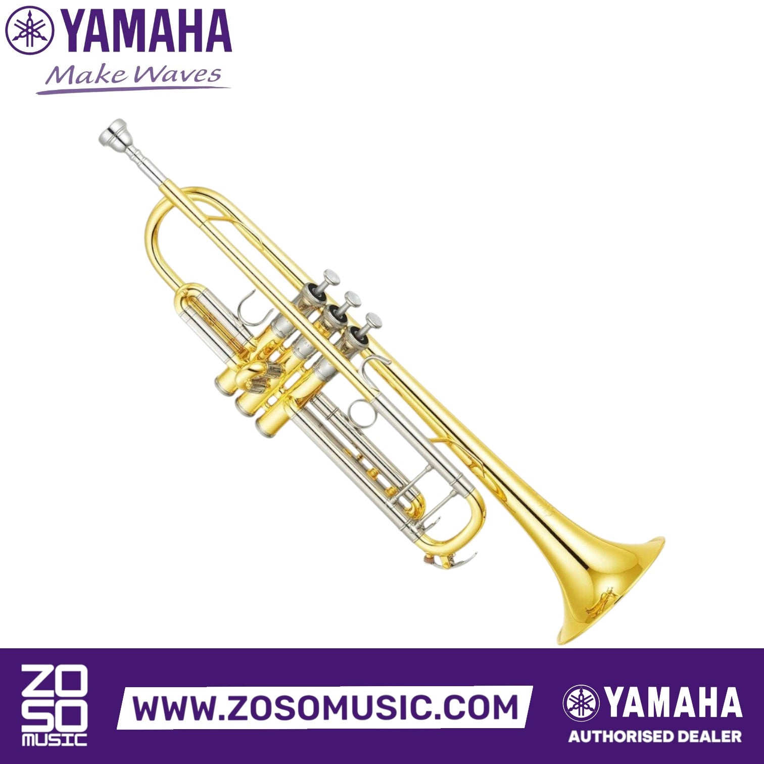Zoso Music Yamaha YTR-8345 Xeno Series Bb trumpet in gold brass with a professional hand-hammered bell design.