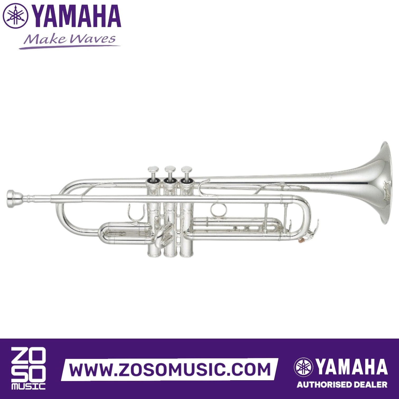 Zoso Music Yamaha YTR-8345GS Xeno Series Bb trumpet in a polished silver finish with mother of pearl key buttons