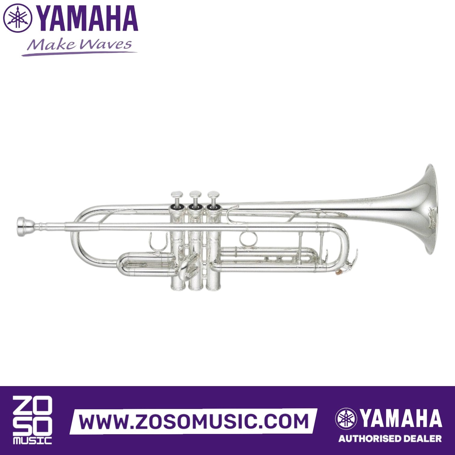 Zoso Music Yamaha YTR-8335GS Custom Xeno Bb trumpet in silver finish with professional design and valves