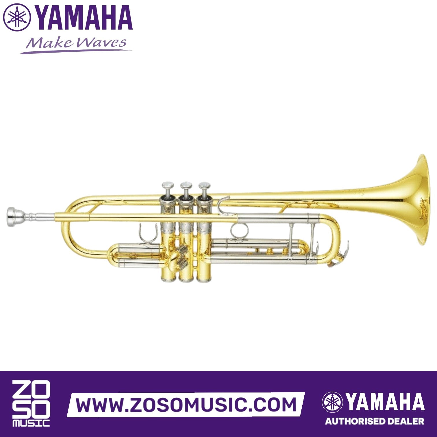 Zoso Music Yamaha YTR-8345 Xeno Series Bb trumpet in gold brass with silver-plated valves and professional design