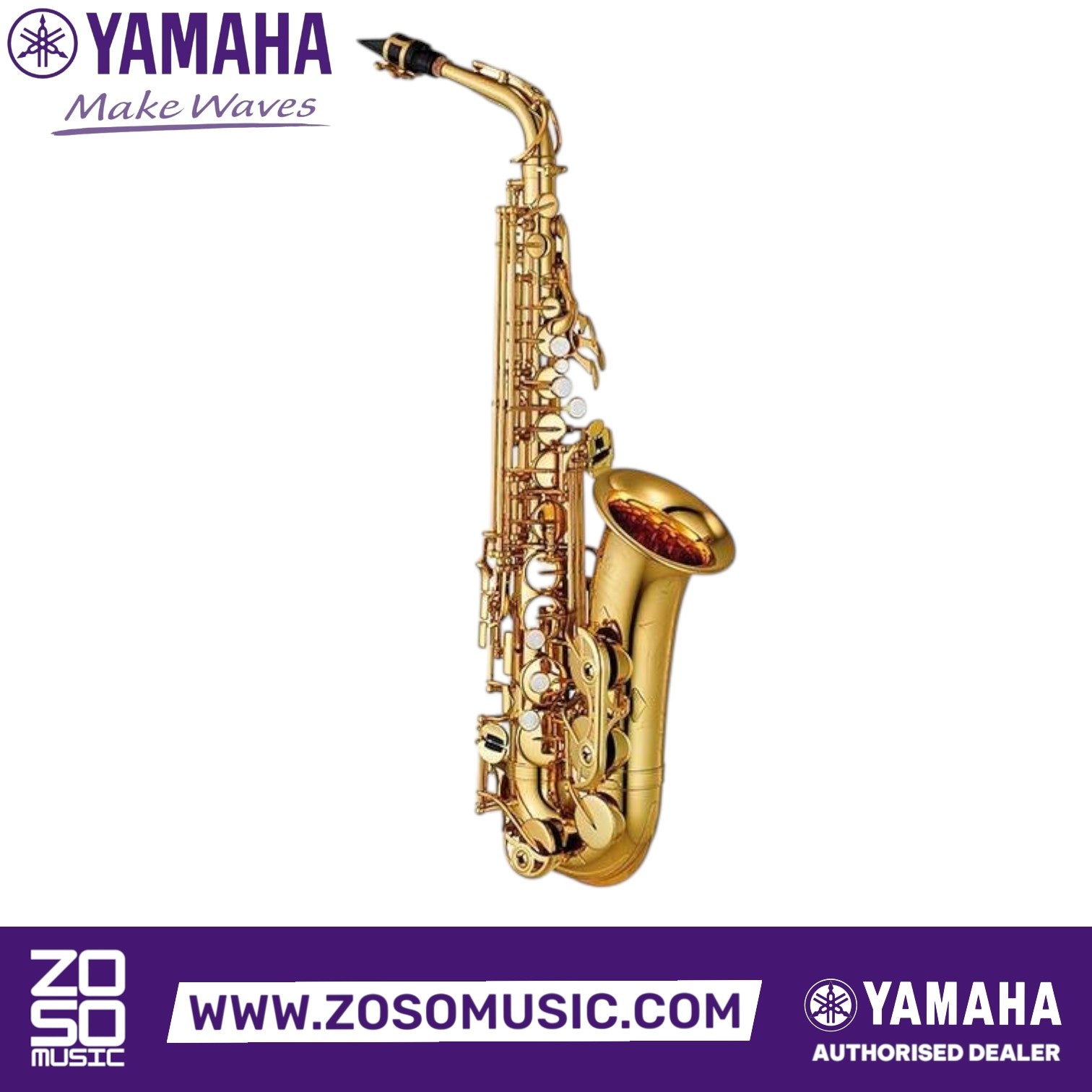 Zoso Music Yamaha YAS-480 intermediate Eb alto saxophone in gold lacquer with hand-engraved bell and key guards