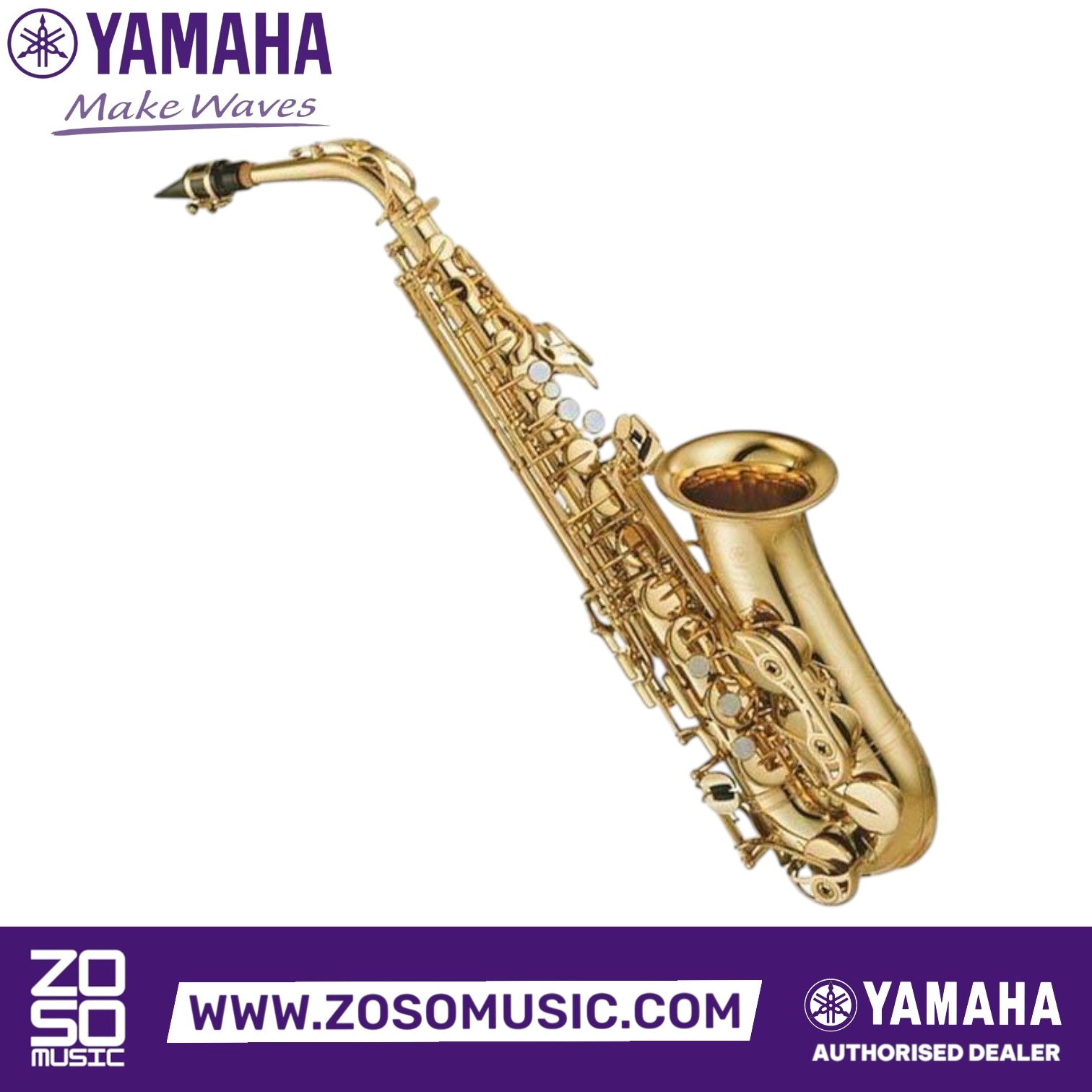 Zoso Music Yamaha YAS-480 intermediate Eb alto saxophone in gold lacquer with hand-engraved bell and 62-style neck