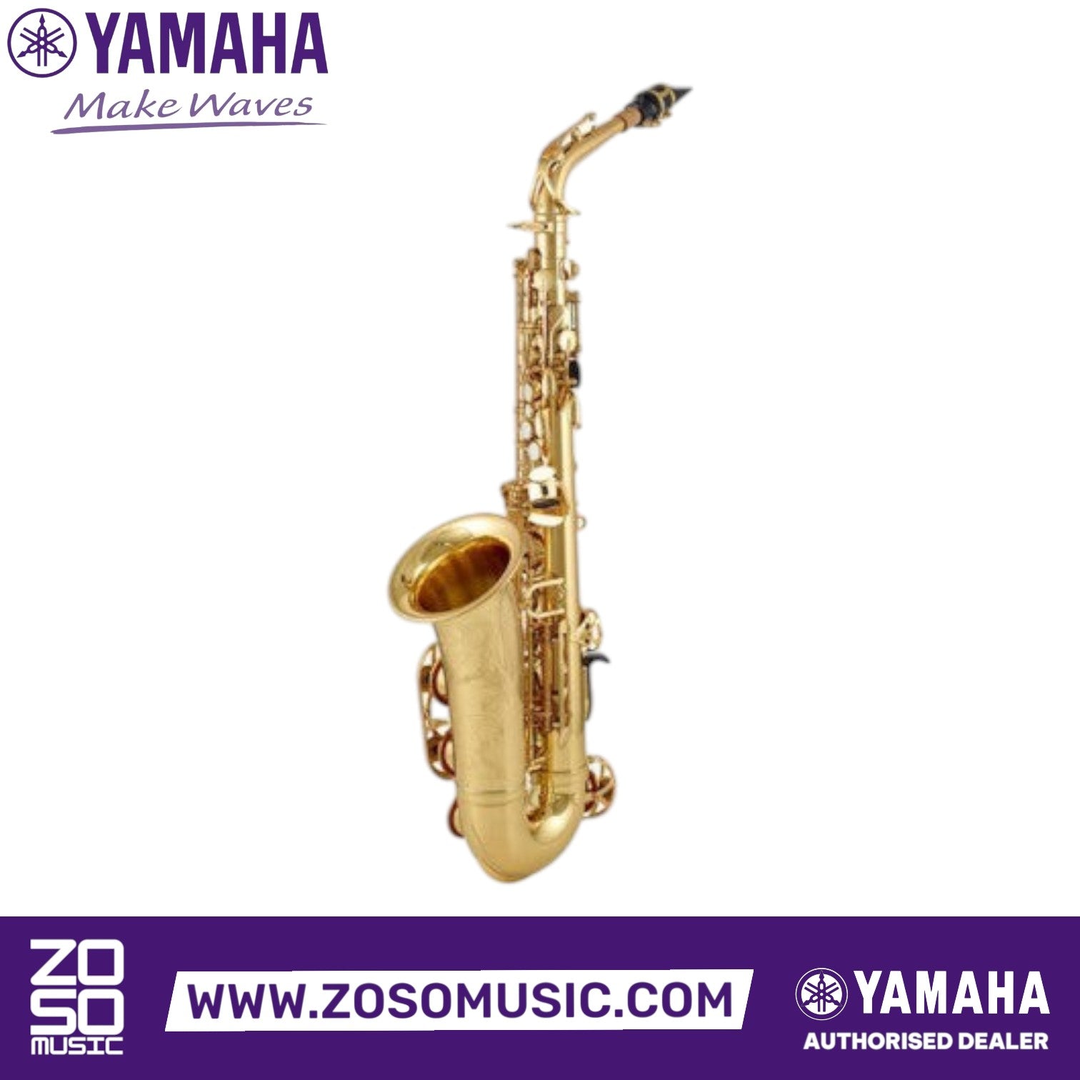 Zoso Music Yamaha YAS-62 professional alto saxophone in gold lacquer with hand-engraved bell and integrated key posts