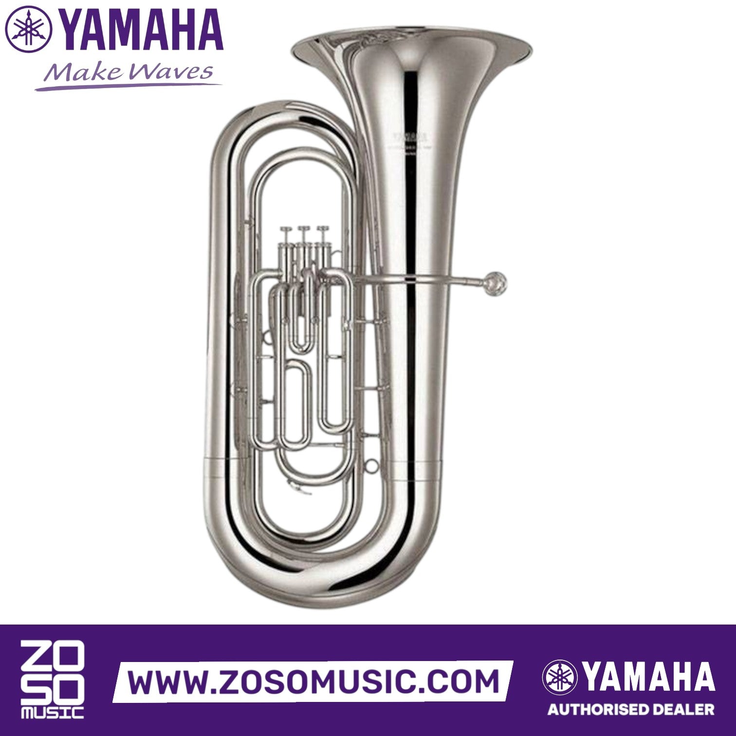 Zoso Music Yamaha YBB-201S 3-valve Bb student tuba in silver finish with hand-lapped pistons and slides