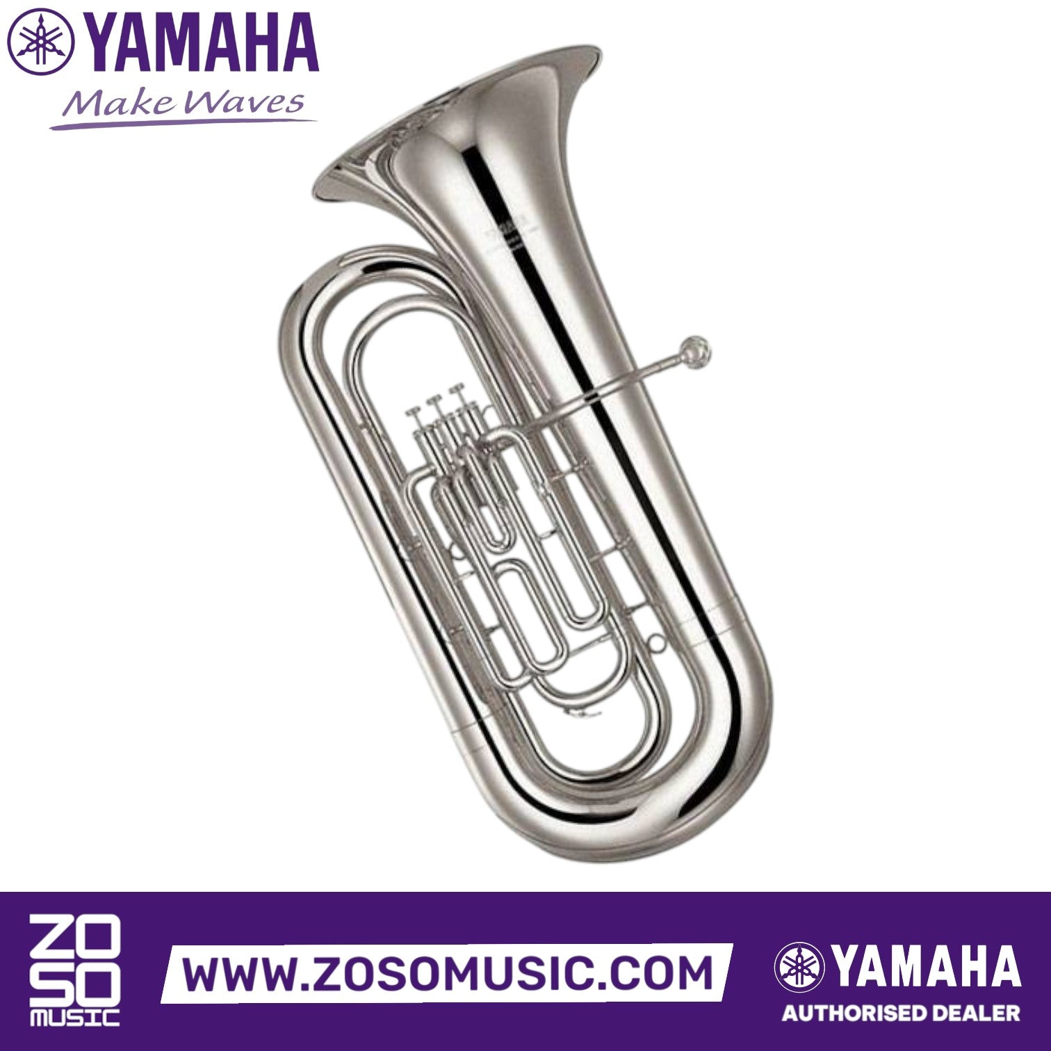 Zoso Music Yamaha YBB-201S 3-valve Bb student tuba in silver finish with hand-lapped pistons and slides