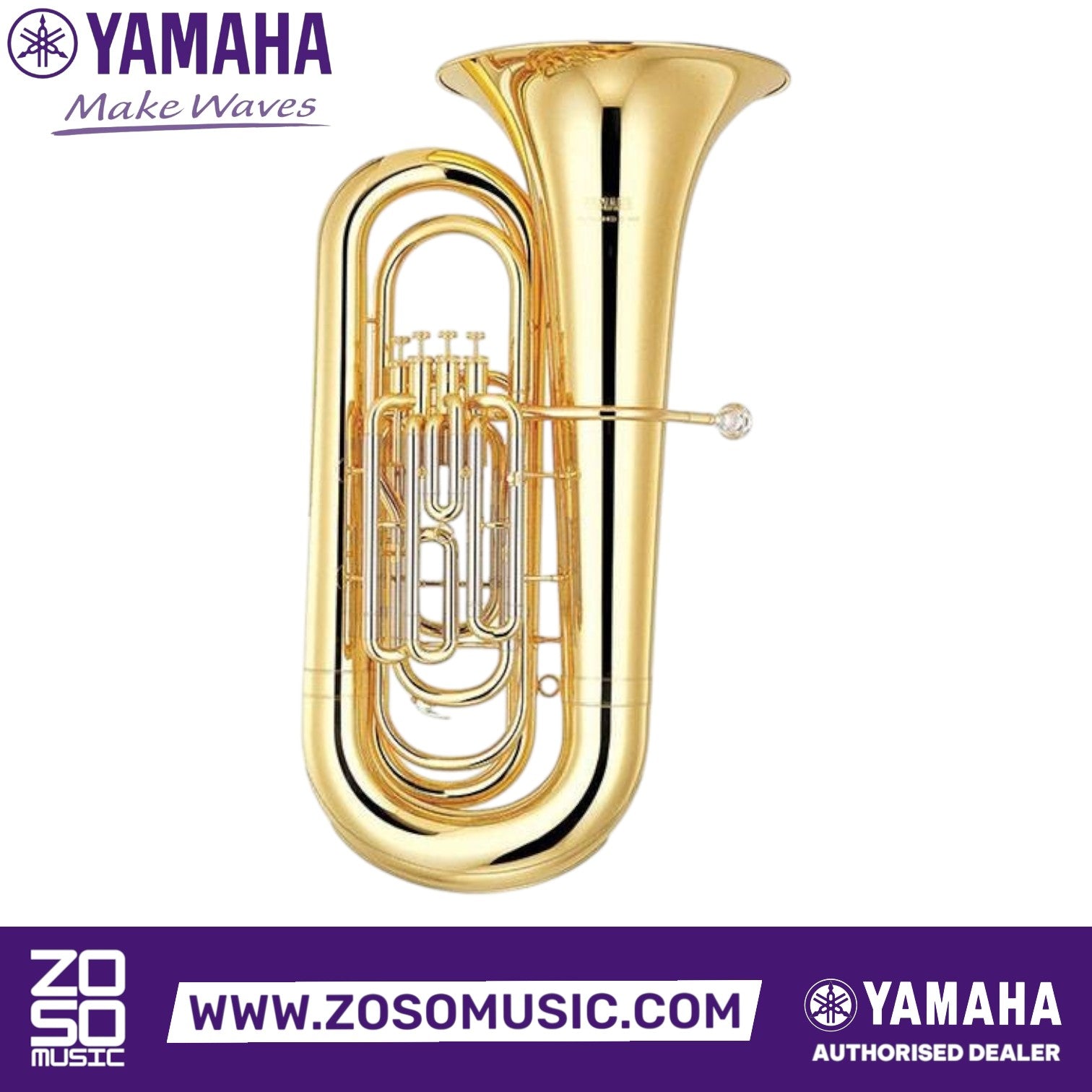 Zoso Music Yamaha YBB-321 4-valve Bb tuba in a polished brass lacquer finish with four top-action pistons.