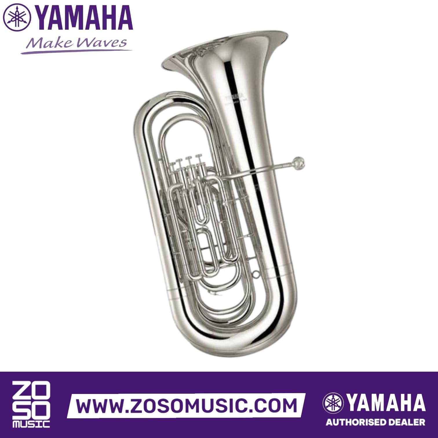 Zoso Music Yamaha YBB-321S 4-valve intermediate BBb tuba with a polished silver-plated finish and large brass bell.