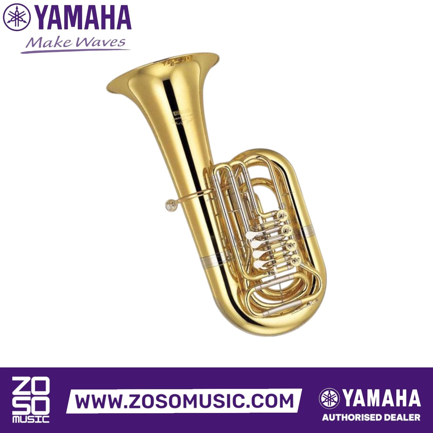 Zoso Music Yamaha YBB-641 professional 4/4 BBb rotary tuba in yellow brass with a lacquer finish and upright bell.