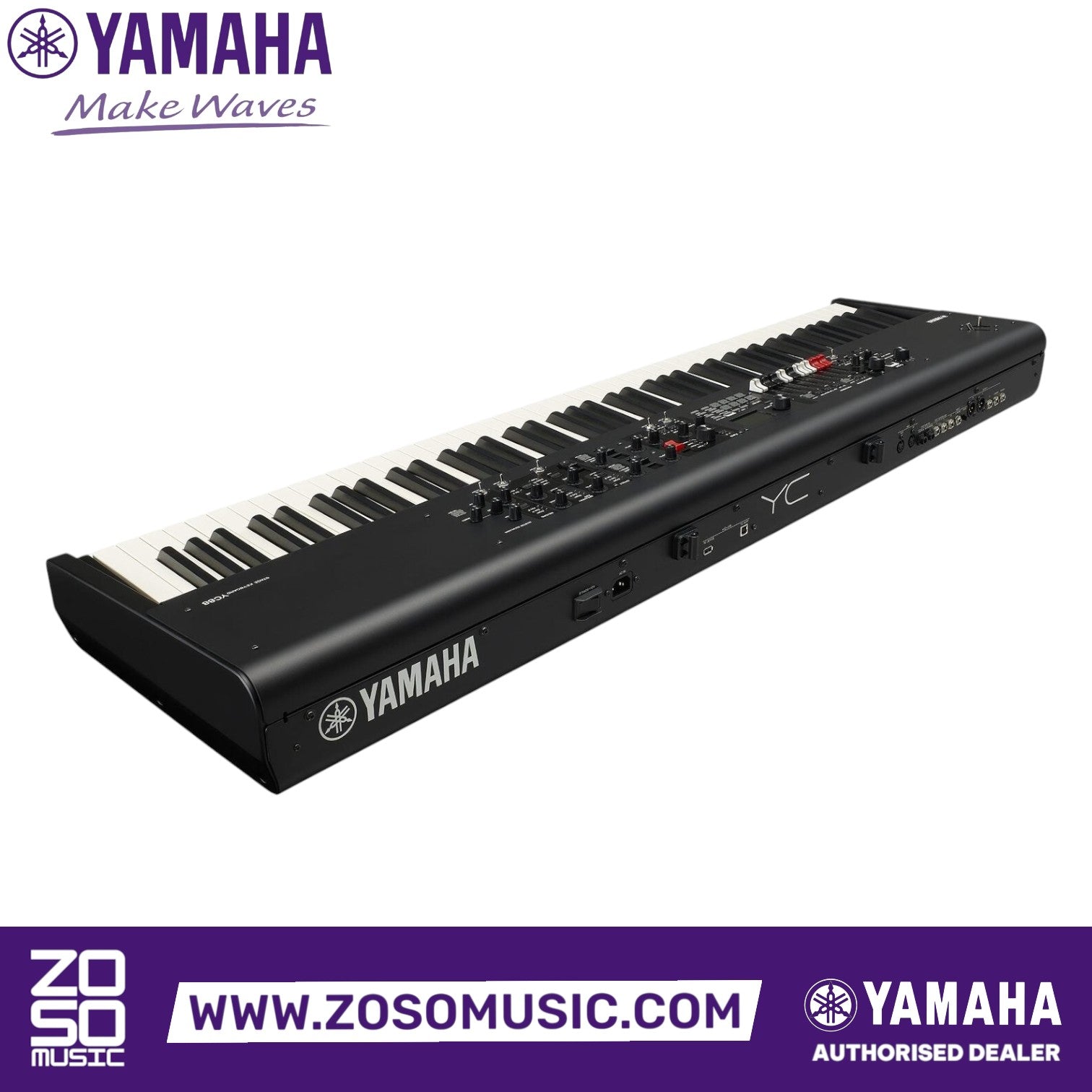 Zoso Music Yamaha YC88 88-key stage keyboard with weighted hammer-action keys and drawbar controls in black finish