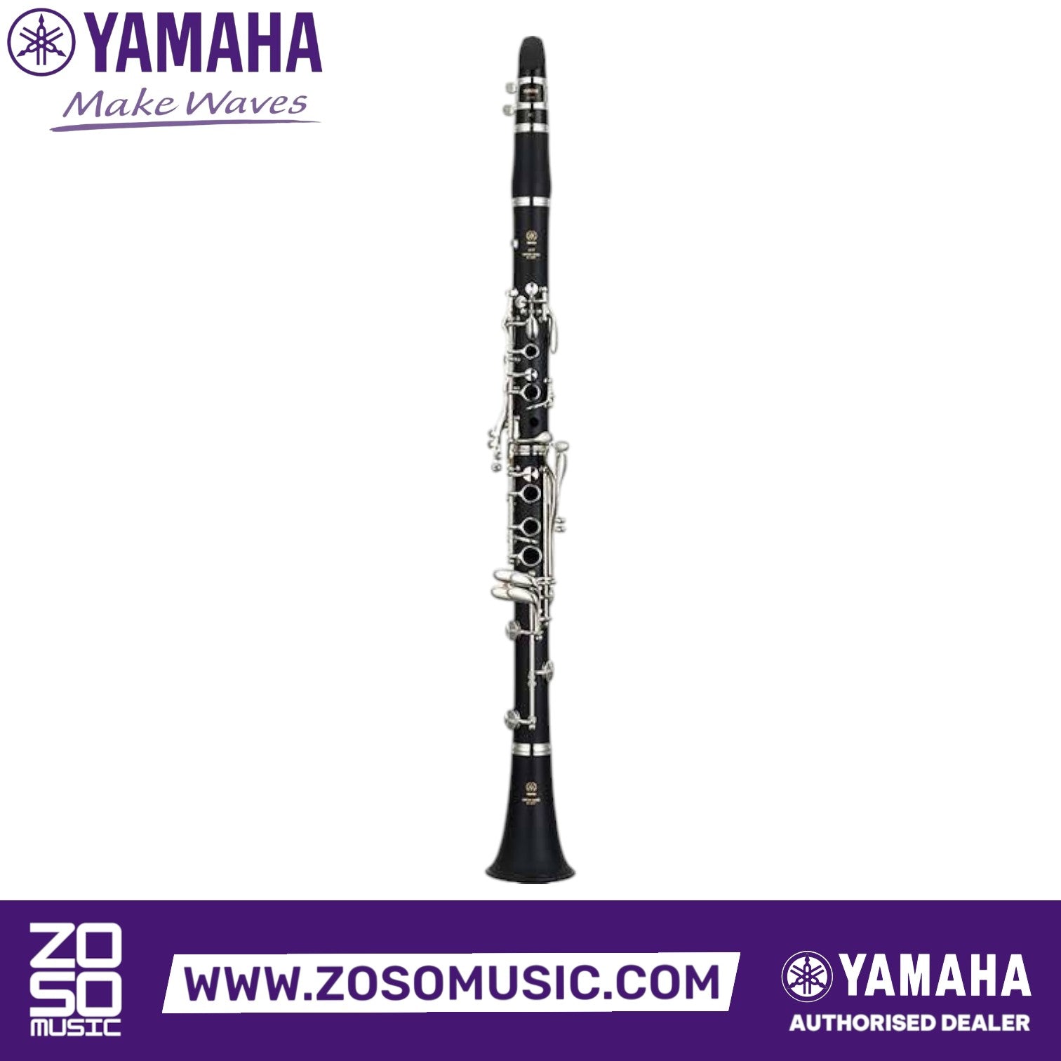 Zoso Music Yamaha YCL-255 Bb clarinet with matte ABS resin body and nickel-plated keys on a white background