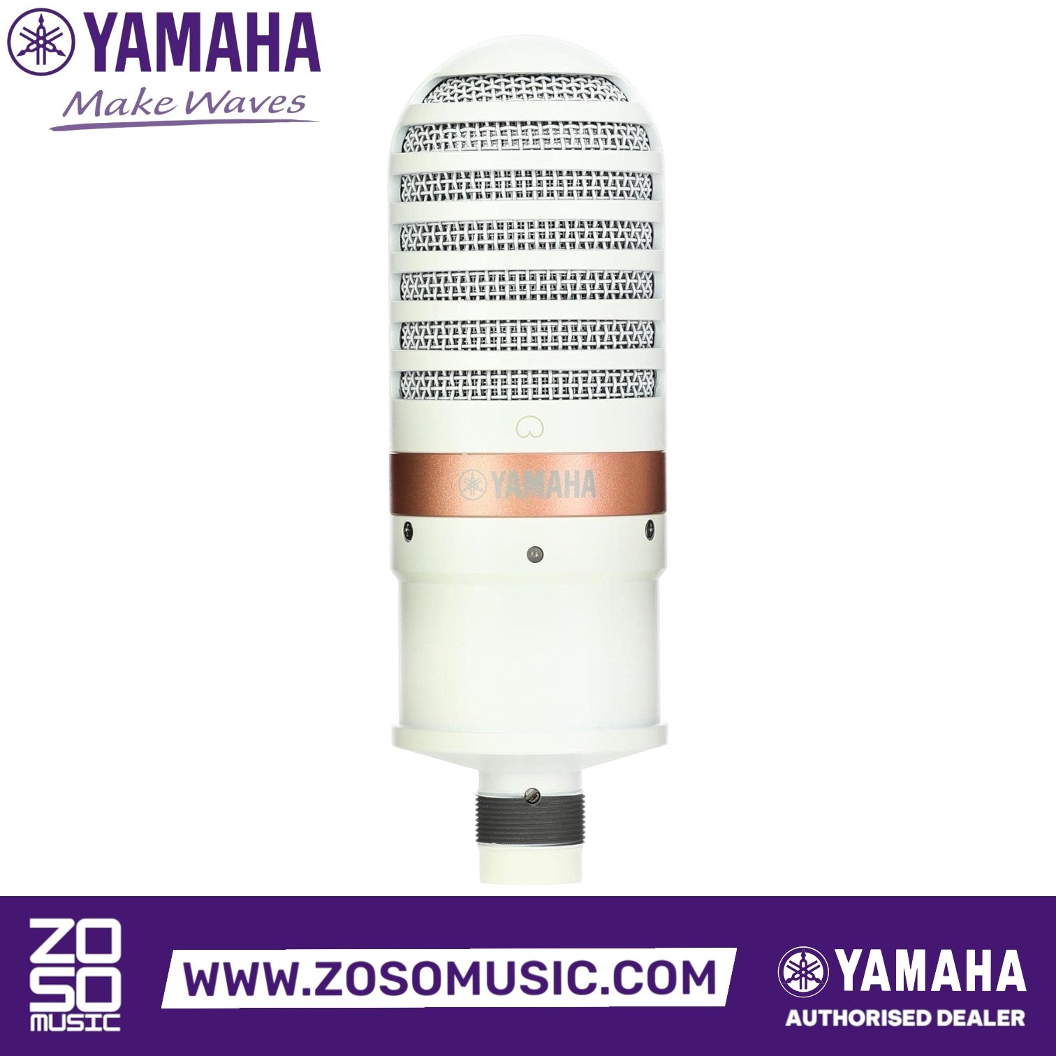 Zoso Music white Yamaha YCM01 condenser microphone with a cardioid polar pattern for professional streaming