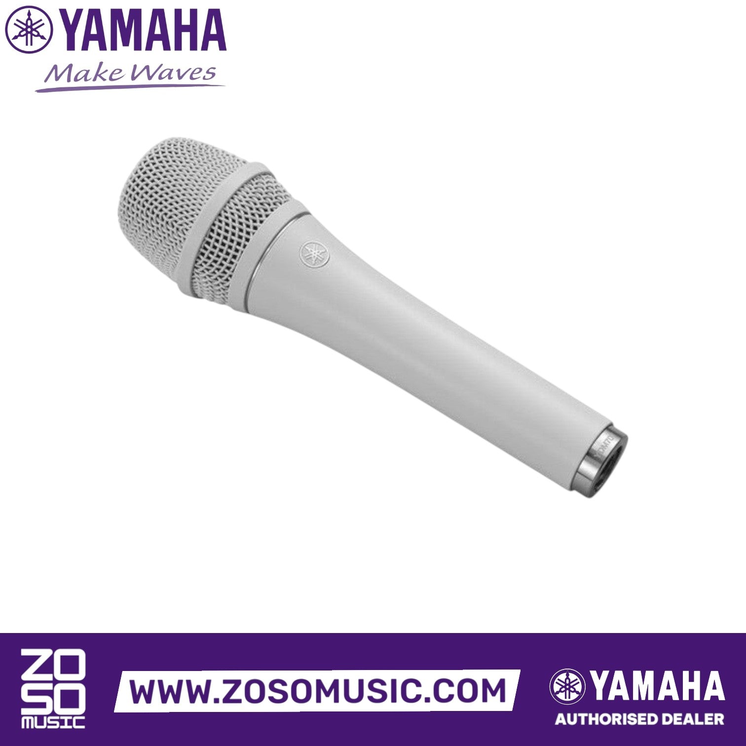 Zoso Music white Yamaha YDM707 dynamic supercardioid handheld microphone with a metal grille and XLR connector.