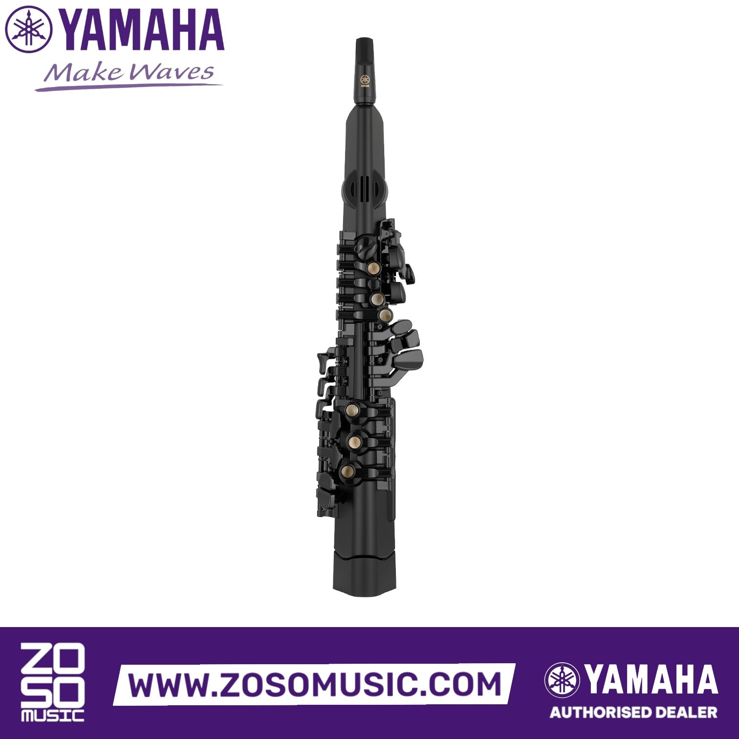 Zoso Music Yamaha YDS-120 digital saxophone in black with traditional key layout and breath sensor mouthpiece