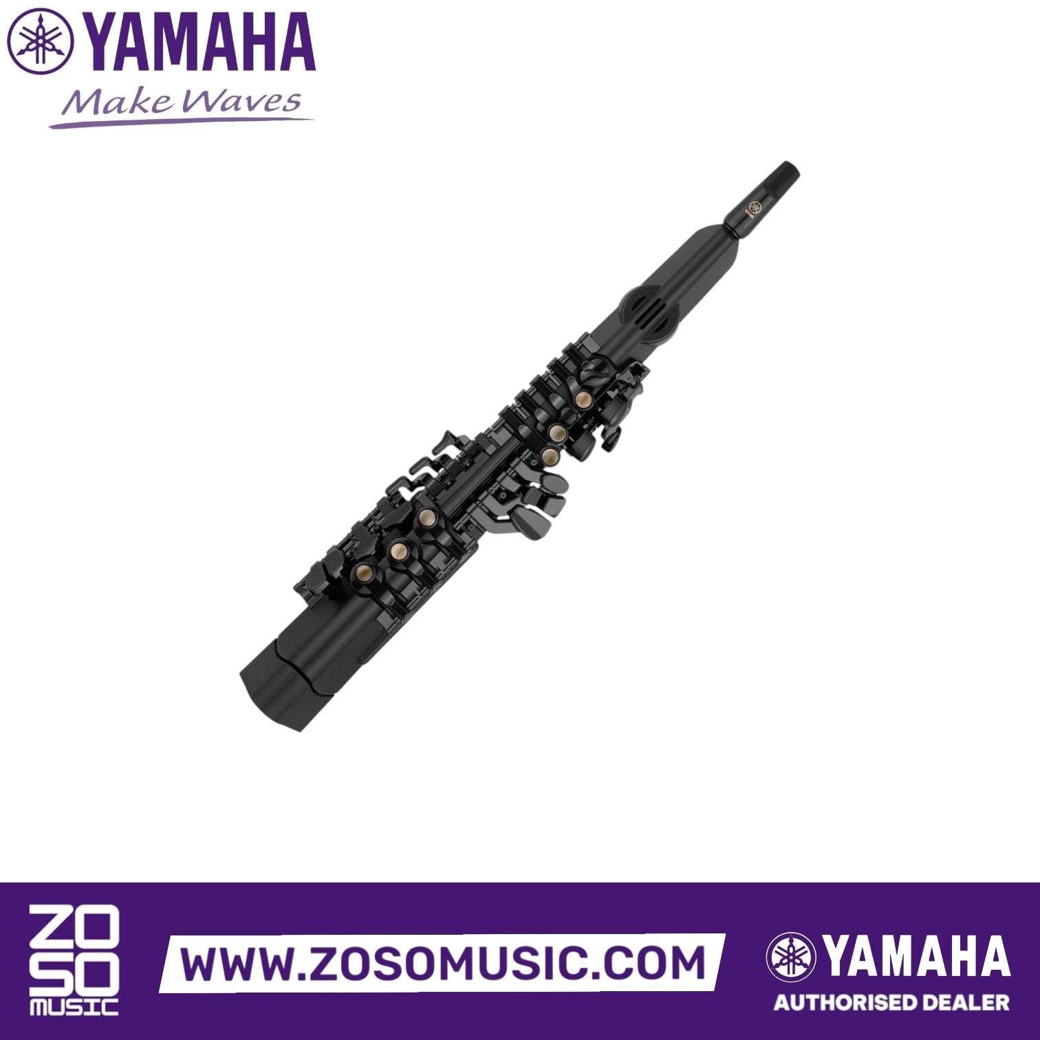 Zoso Music Yamaha YDS-120 digital saxophone in black with traditional key layout and mouthpiece