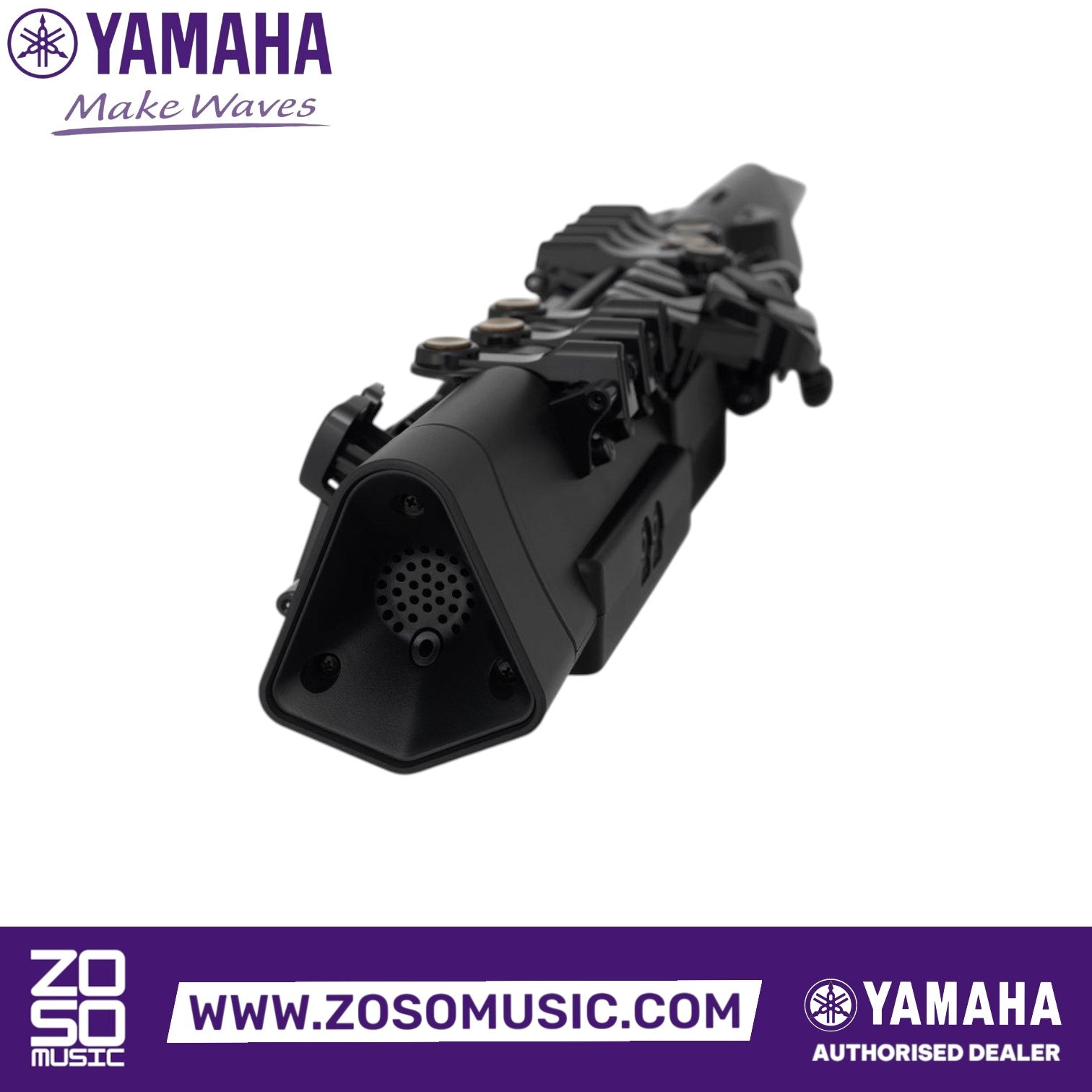 Zoso Music Yamaha YDS-120 digital saxophone in black with traditional key layout and integrated speaker
