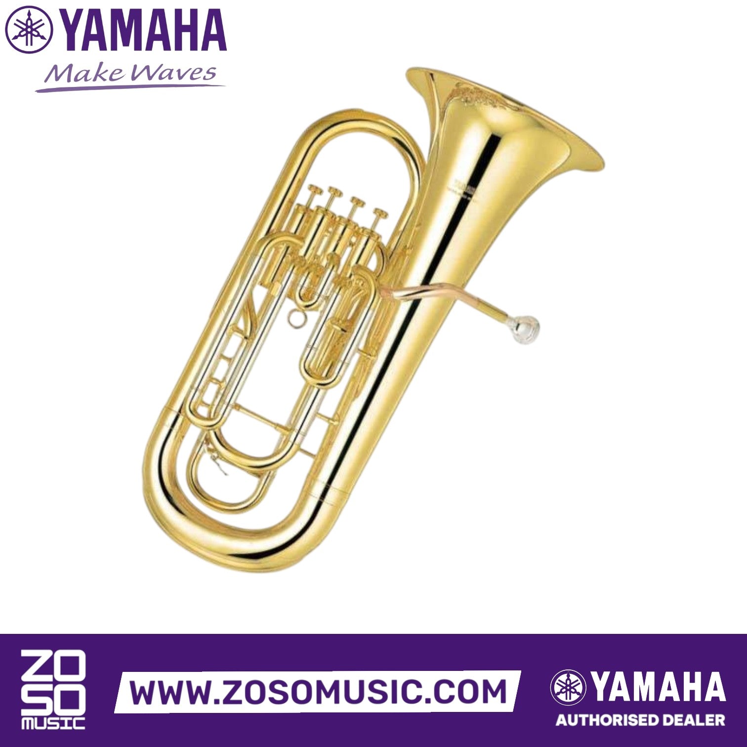 Zoso Music Yamaha YEP-321 intermediate euphonium in polished yellow brass with four top-action nickel-plated valves.