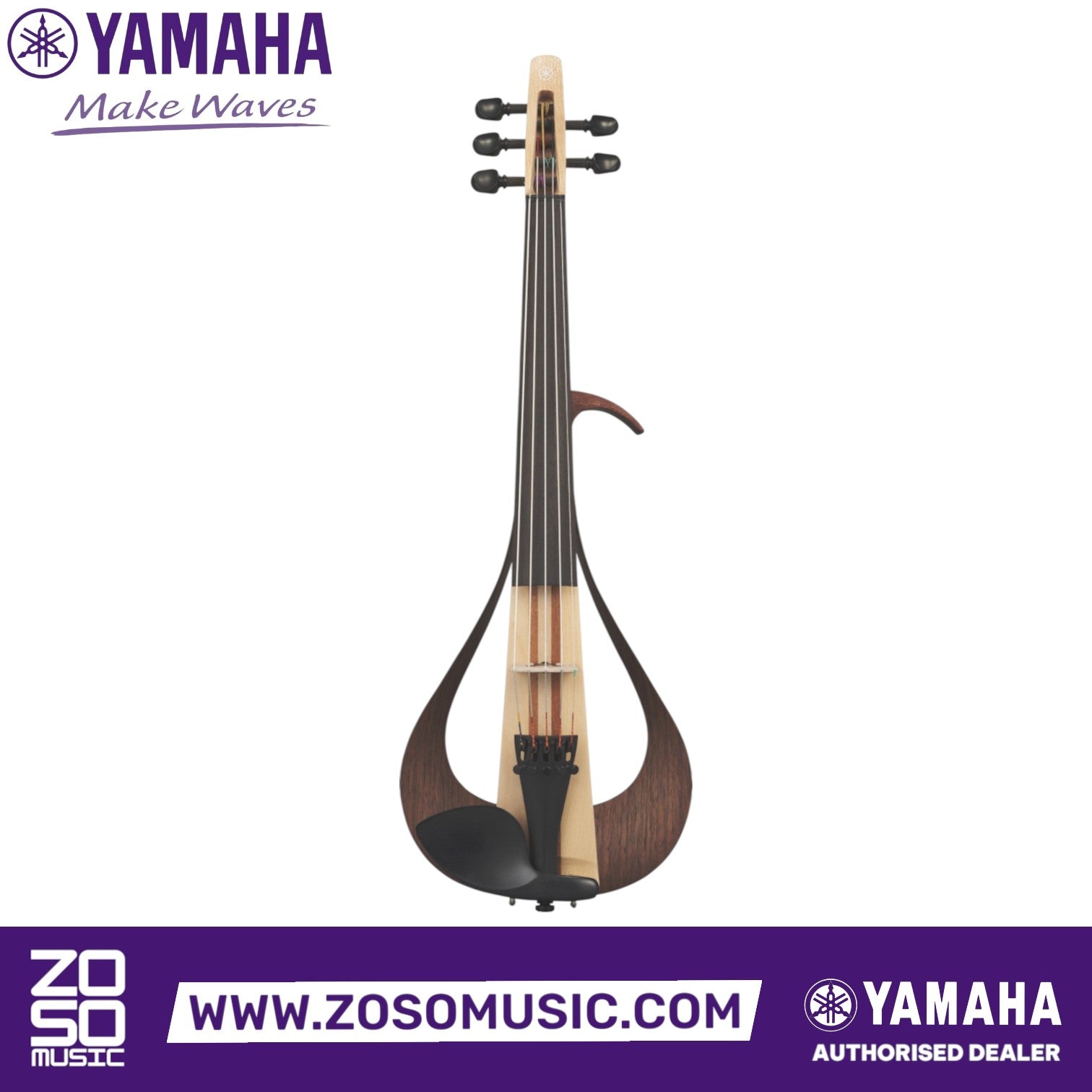 Zoso Music Yamaha YEV105 5-string electric violin in natural wood finish with a modern, open-frame design.