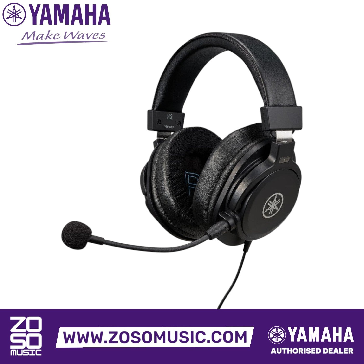 Zoso Music Yamaha YH-G01 lightweight black gaming headset with condenser microphone and comfortable mesh earpads