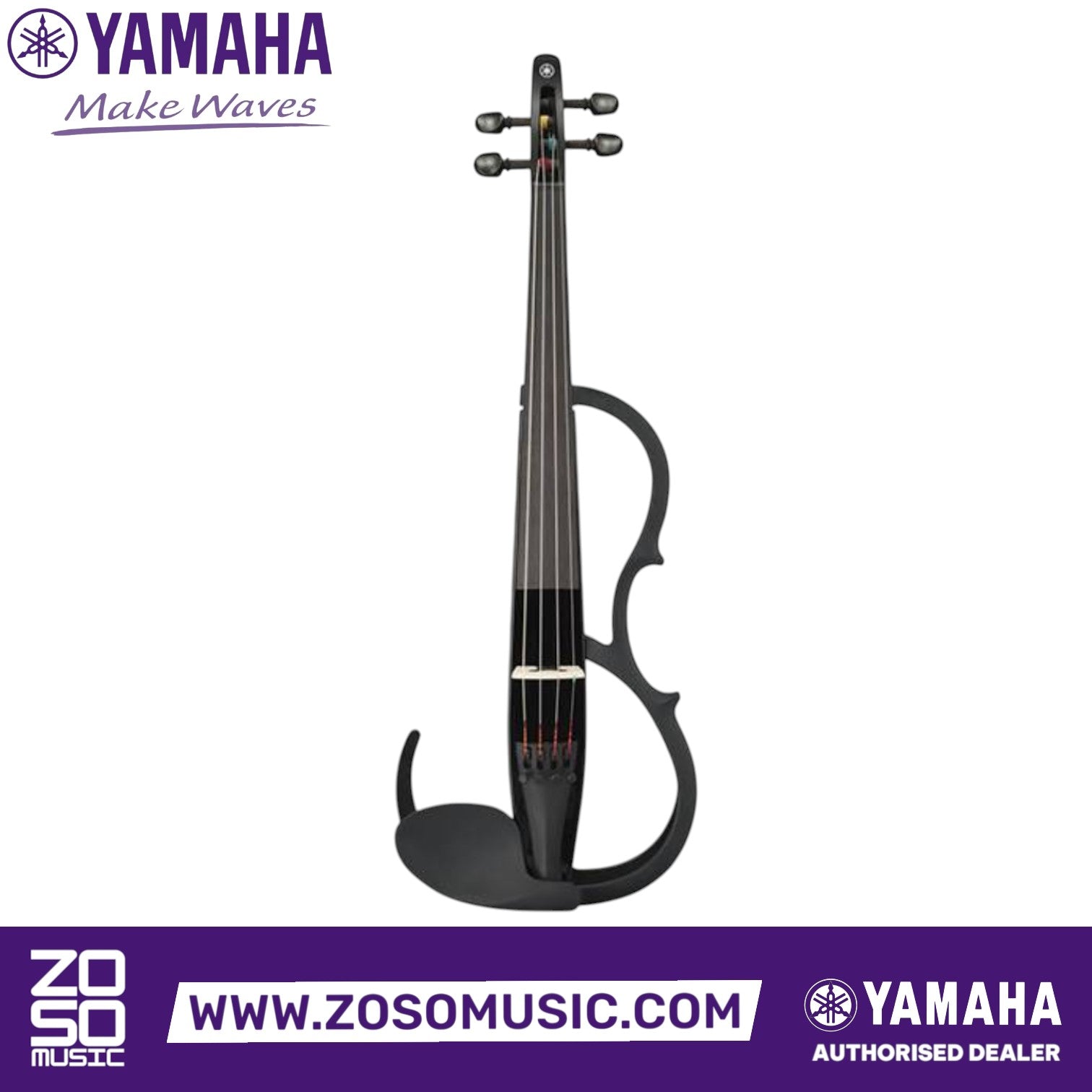 Zoso Music Yamaha YSV104 4/4 silent electric violin in black with a modern frame design and composite fingerboard