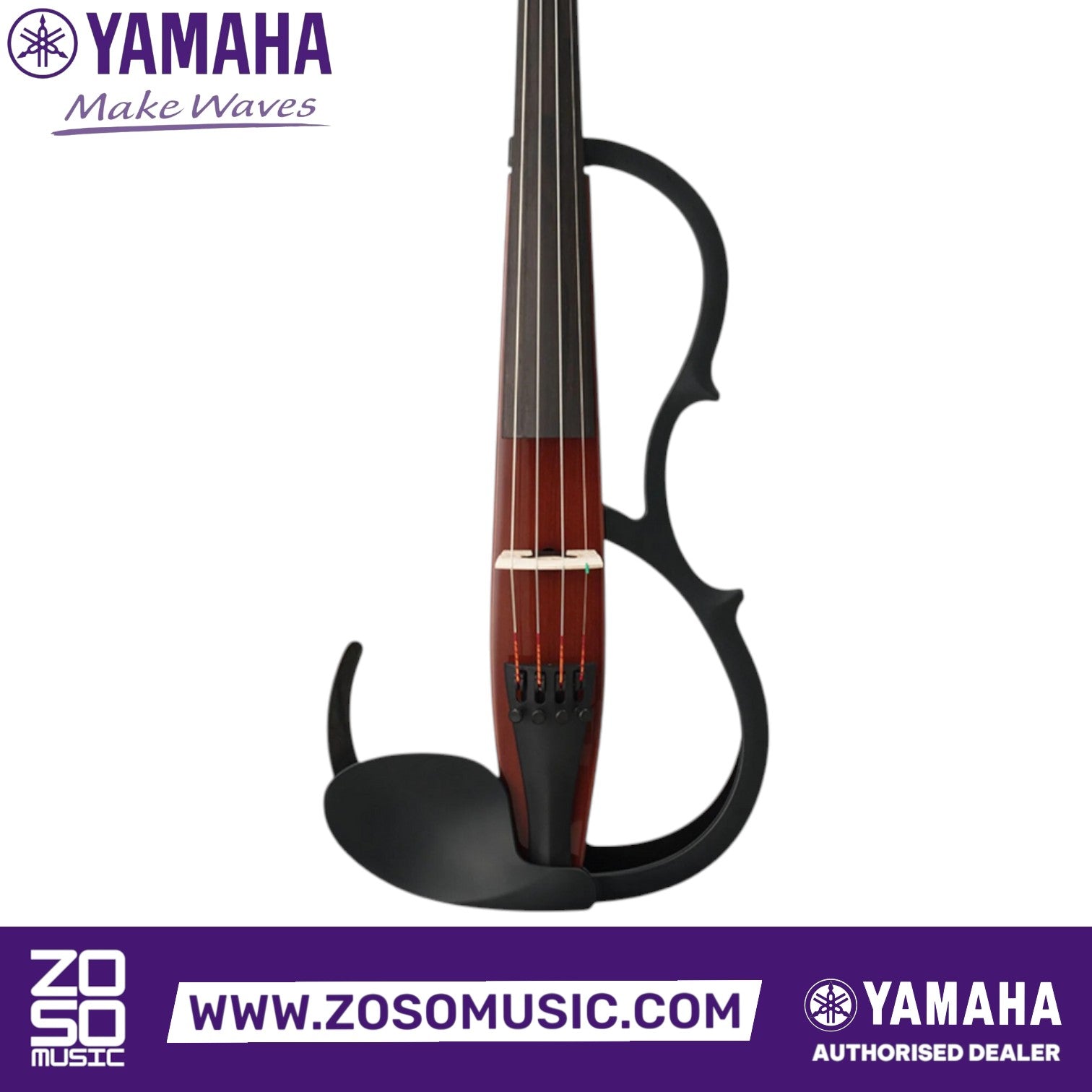 Zoso Music Yamaha YSV104 4/4 silent electric violin in red with a sleek spruce body and black composite fingerboard.