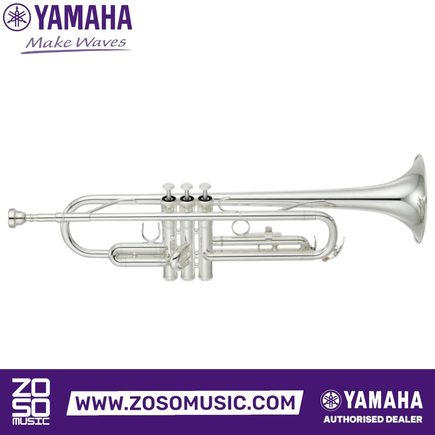 Zoso Music Yamaha YTR-2330S Bb trumpet in silver finish with monel alloy pistons for student musicians