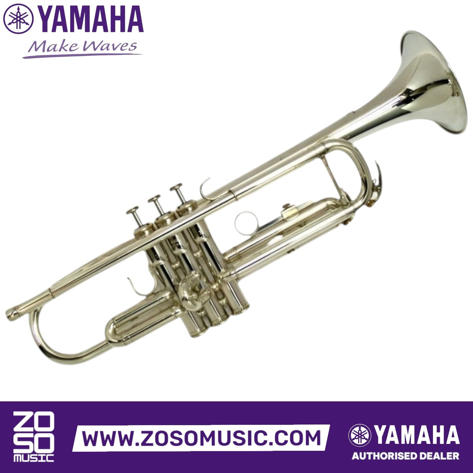 Zoso Music Yamaha YTR-2335S silver-plated Bb student trumpet with yellow-brass bell and tuning slide brace