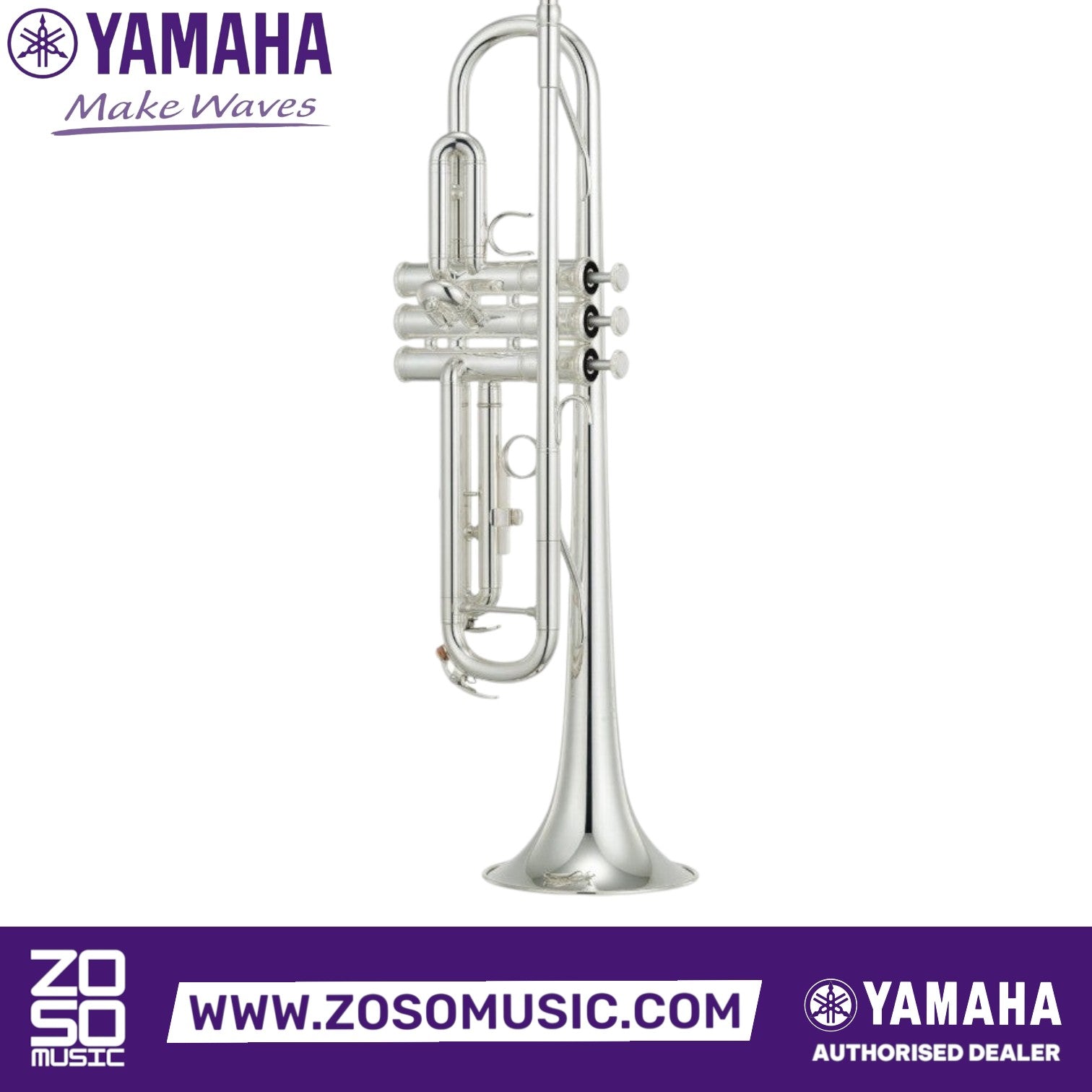Zoso Music Yamaha YTR-3335S student Bb trumpet in silver-plated finish with reversed tuning slide and yellow brass bell