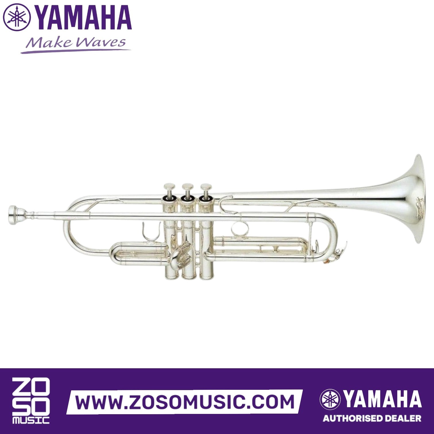Zoso Music Yamaha YTR-6335S professional Bb trumpet in silver finish with a one-piece brass bell