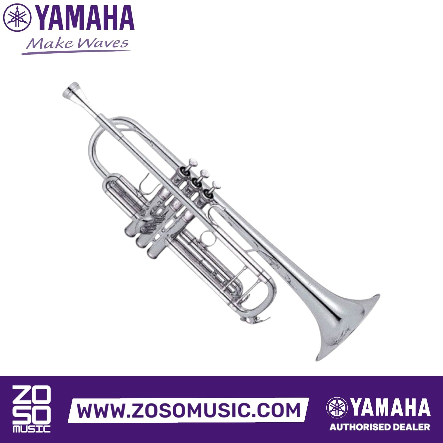 Zoso Music Yamaha YTR-6345GS professional Bb trumpet with a silver-plated finish and large bore design.