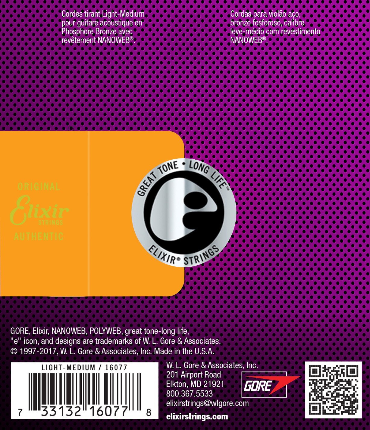 ELIXIR 16077 STRINGS NANOWEB PHOSPHOR BRONZE ACOUSTIC GUITAR STRINGS 012-056 MEDIUM LIGHT | ELIXIR , Zoso Music