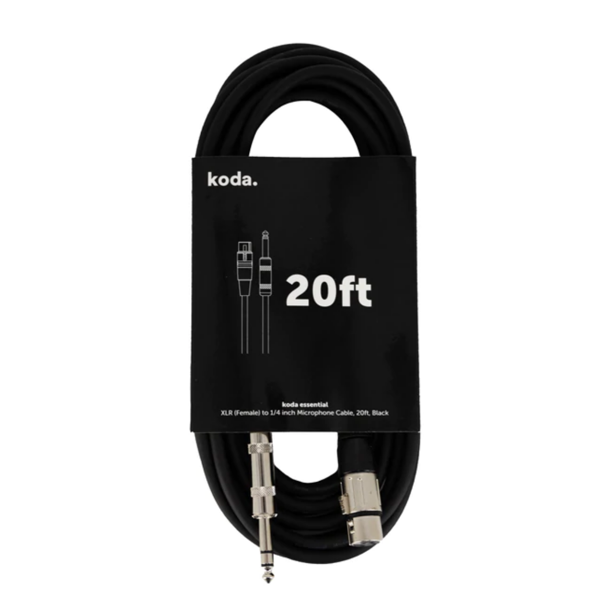 koda essential XLR (Female) to 1/4inch Microphone Cable, 20ft, Black |  KODA |  CABLES |  Zoso Music