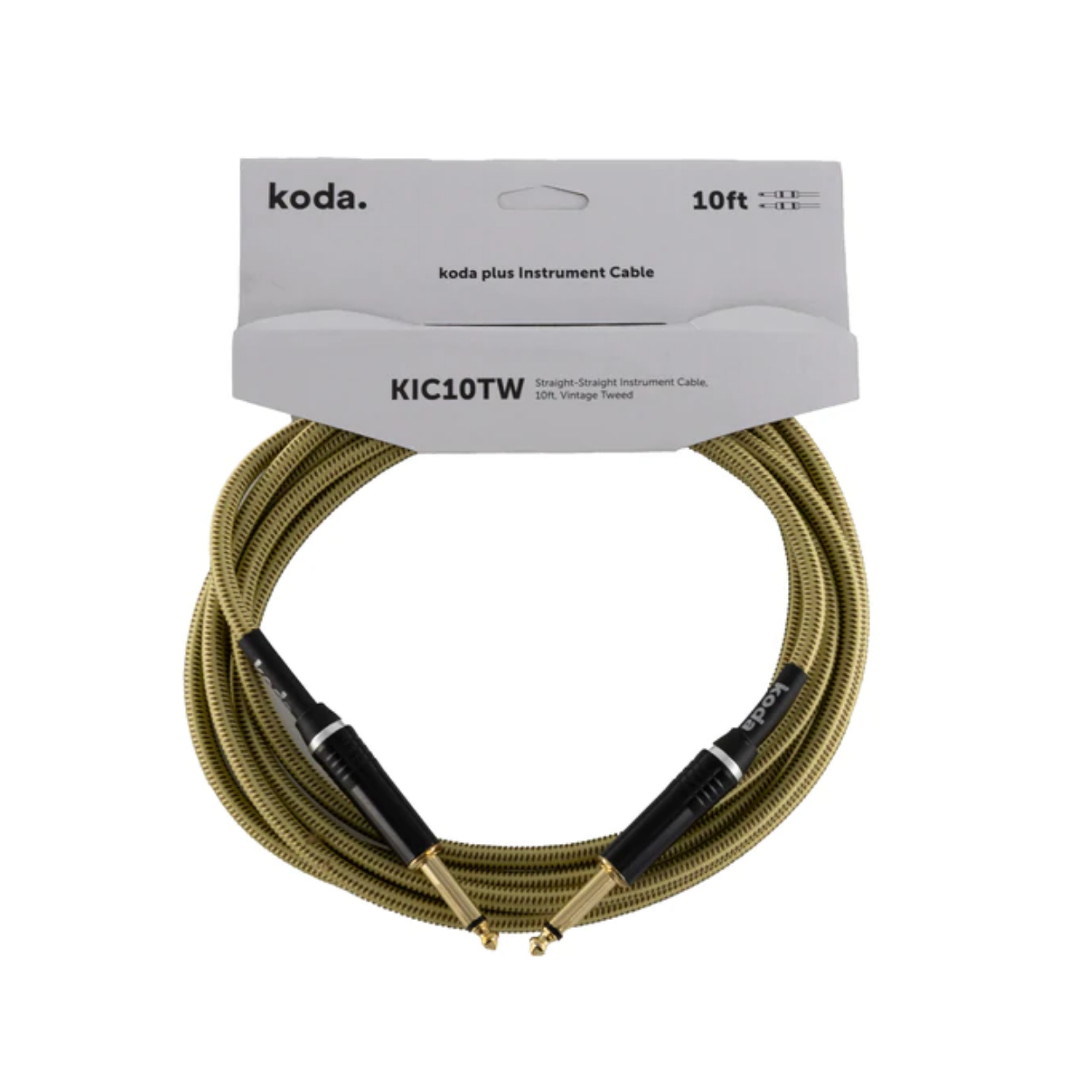 koda plus KIC10TW Straight-Straight Instrument Cable, 10ft, Vintage Tweed