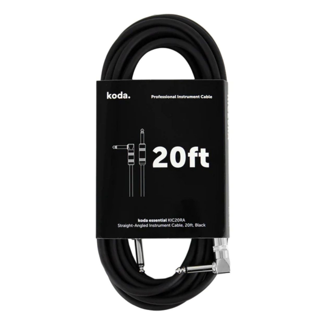 koda essential KIC20RA Straight-Angled Instrument Cable, 20ft, Black