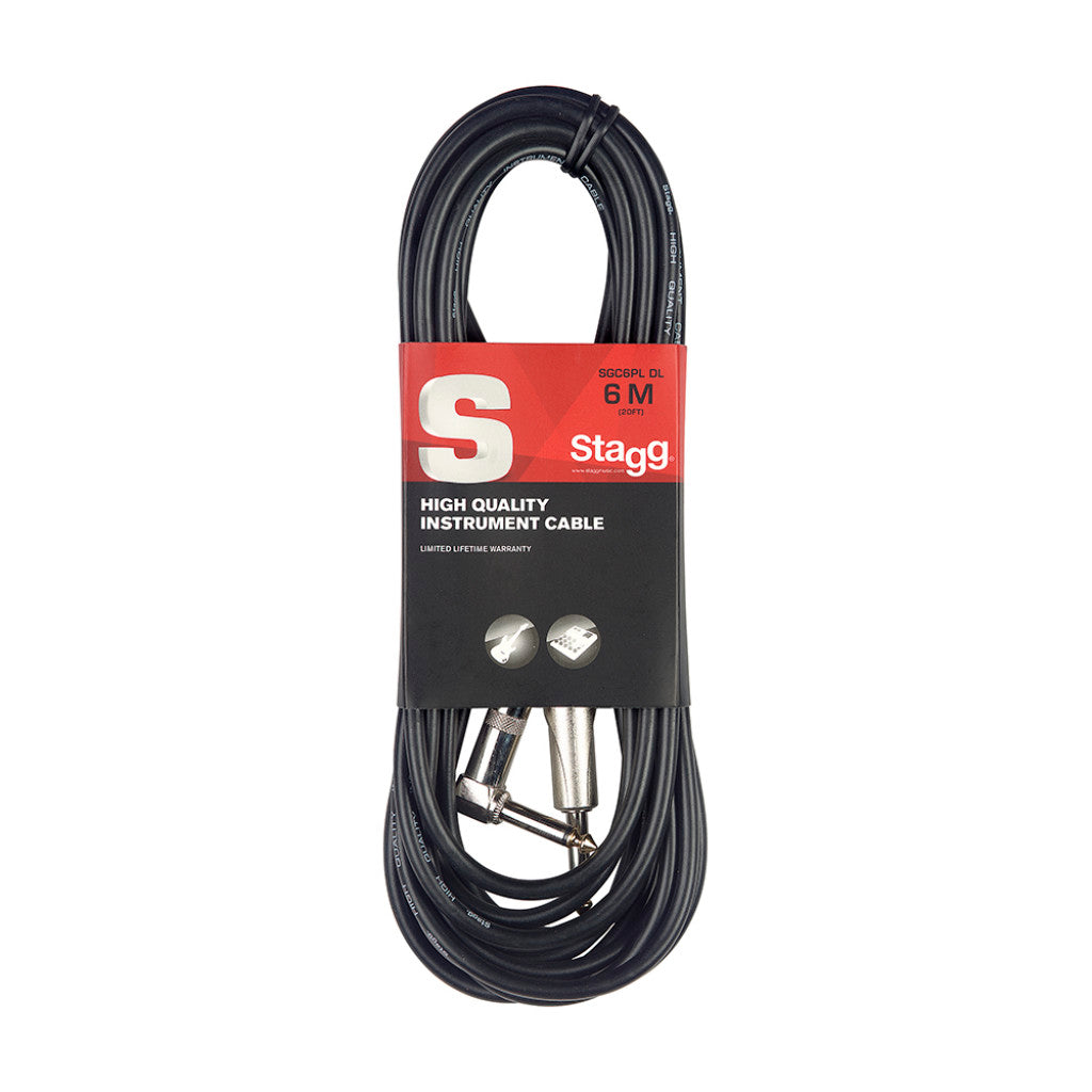 STAGG SGC6PL DL INSTRUMENT CABLE STRAIGHT TO L SHAPED 6M (20F) HEAVY DUTY CONNECTORS S-SERIES, STAGG, CABLES, stagg-cable-sgc6pl-dl, ZOSO MUSIC SDN BHD