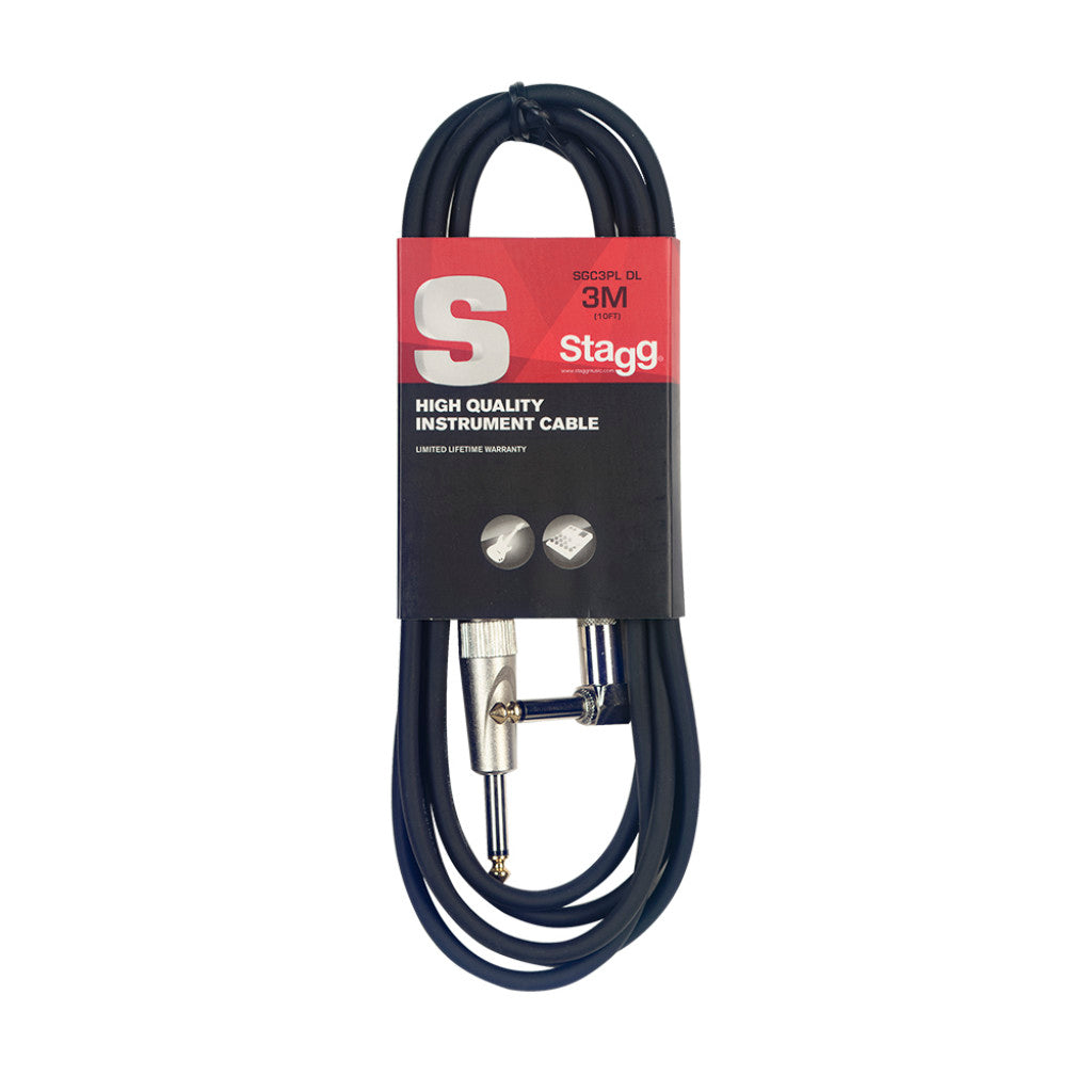 STAGG SGC3PLDL INSTRUMENT CABLE JACK/JACK (M/M) STRAIGHT TO L SHAPED 3M 10FEET S-SERIES, STAGG, CABLES, stagg-cable-sgc3pl-dl, ZOSO MUSIC SDN BHD