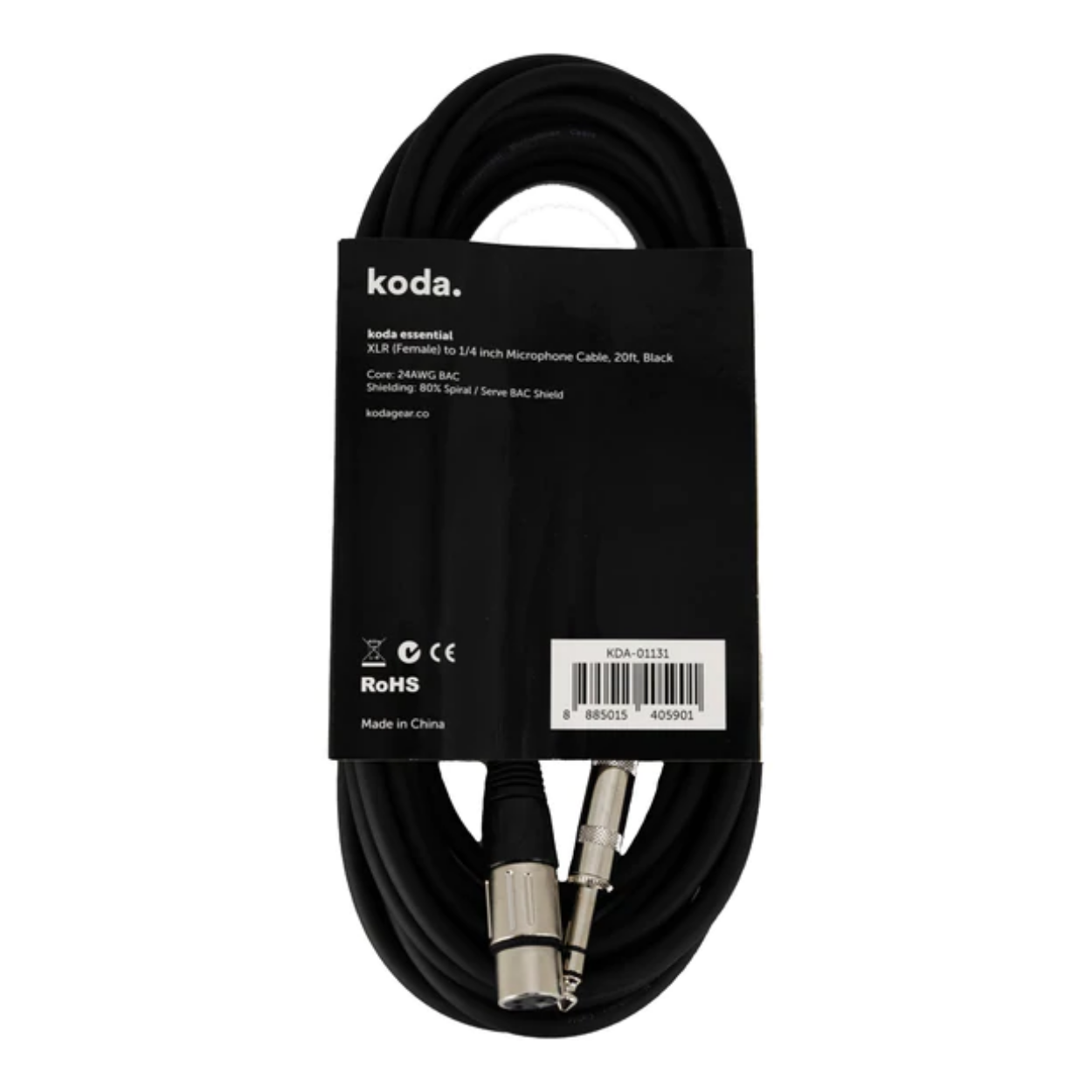 koda essential XLR (Female) to 1/4inch Microphone Cable, 20ft, Black