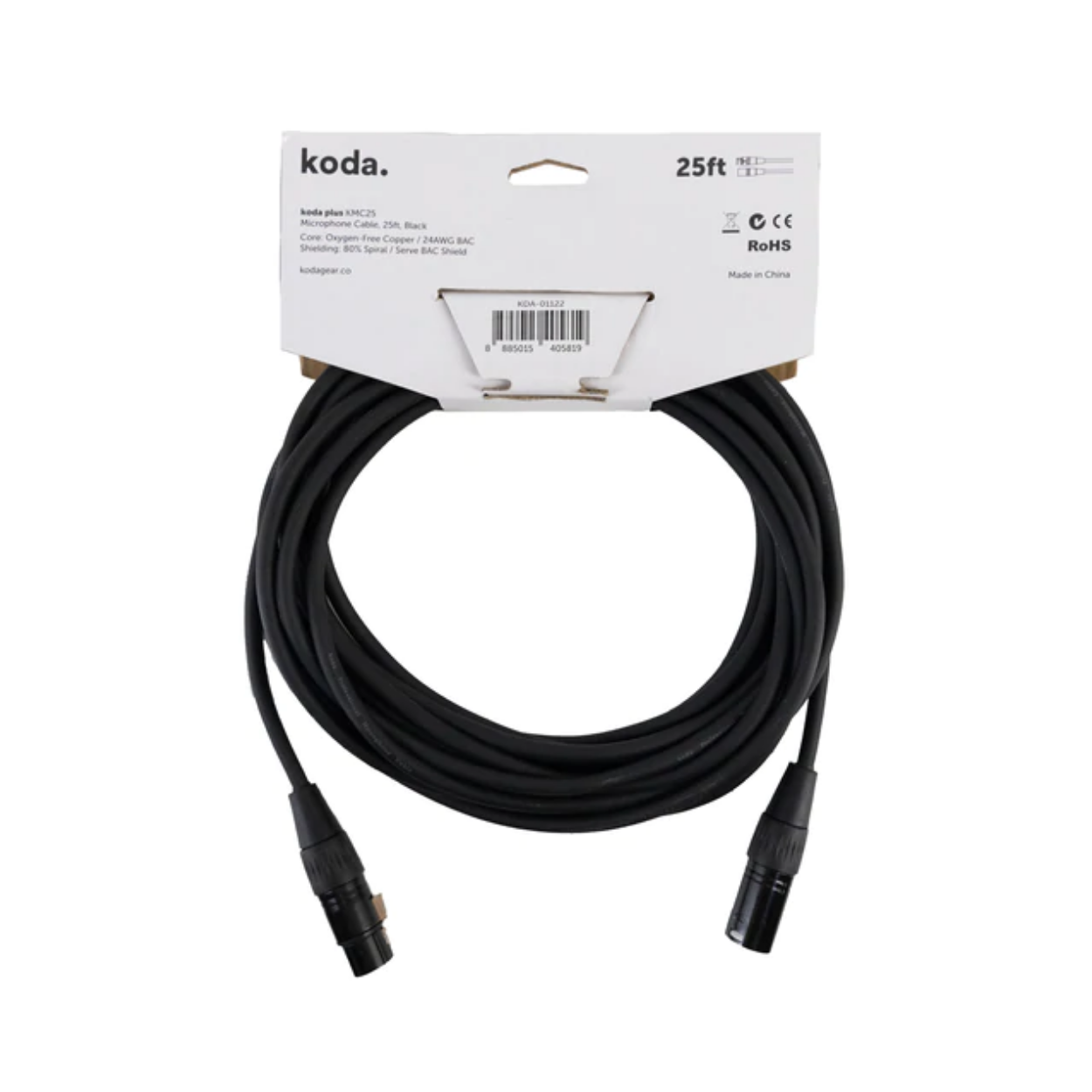 koda plus KMC25 Microphone Cable, 25ft, Black