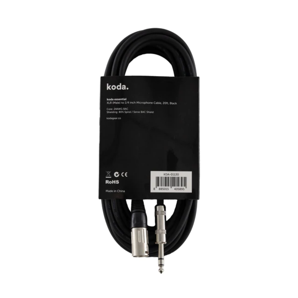 koda essential XLR (Male) to 1/4inch Microphone Cable, 20ft, Black |  KODA |  CABLES |  Zoso Music