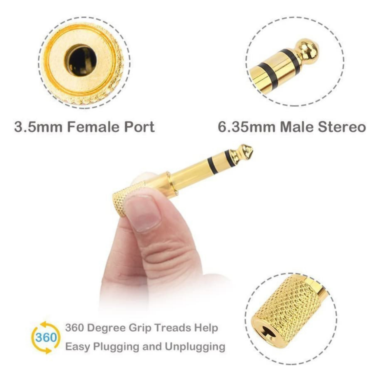 NEOWOOD CON01 STEREO JACK ADAPTER GOLD PLATED 6.35MM (1/4 INCH) MALE TO 3.5MM (1/8 INCH) FEMALE, NEOWOOD, AUDIO CABLE & ACCESSORY, neowood-audio-cable-accessory-neo-con01, ZOSO MUSIC SDN BHD