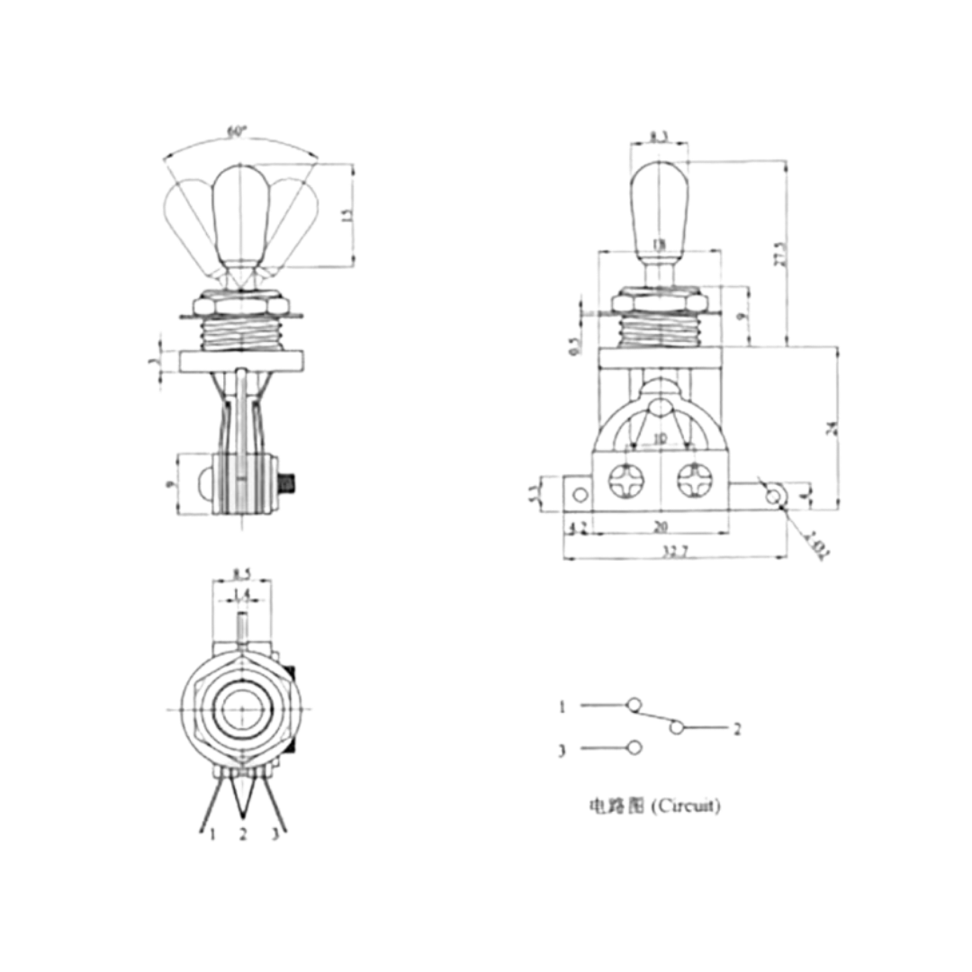 MINGS ELECTRIC GUITAR SELECTOR SWITCH TOGGLE 3 WAY GIBSON TYPE, MINGS, GUITAR & BASS ACCESSORIES, mings-guitar-accessories-min-tg101, ZOSO MUSIC SDN BHD