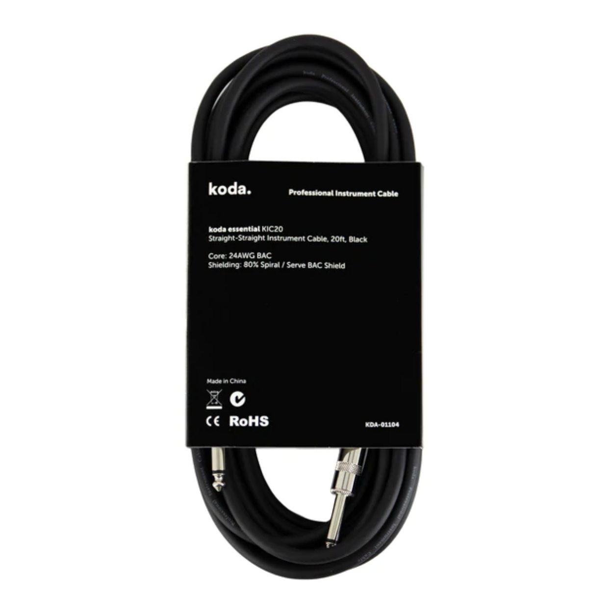 koda essential KIC20 Straight-Straight Instrument Cable, 20ft, Black |  KODA |  CABLES |  Zoso Music