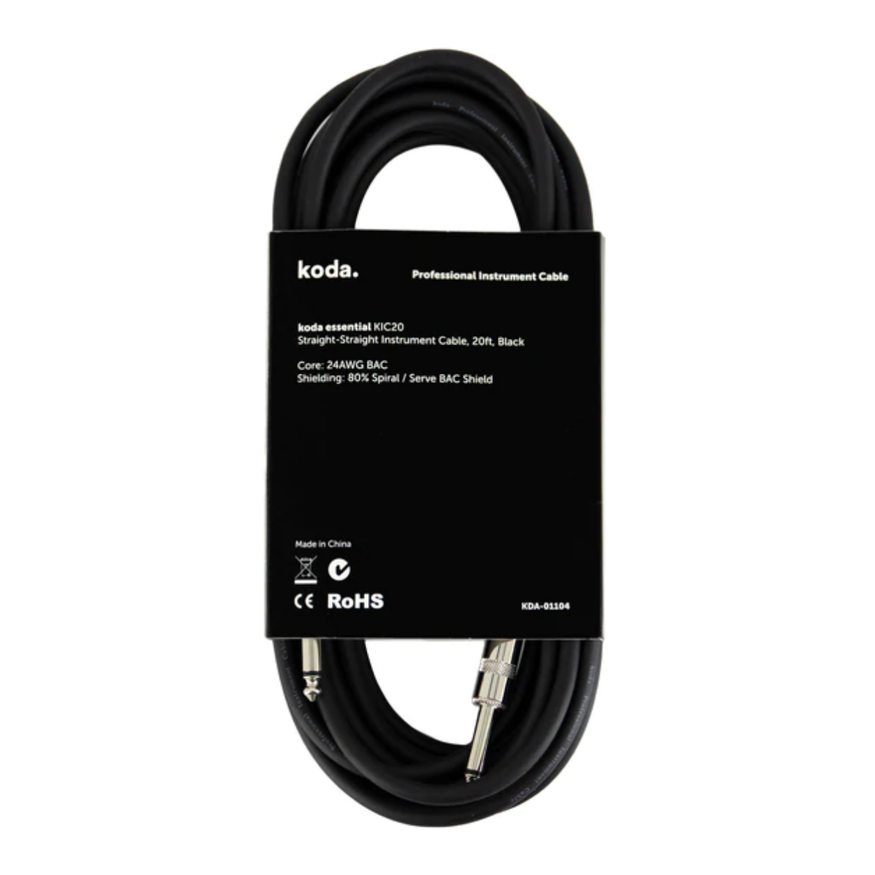koda essential KIC20 Straight-Straight Instrument Cable, 20ft, Black
