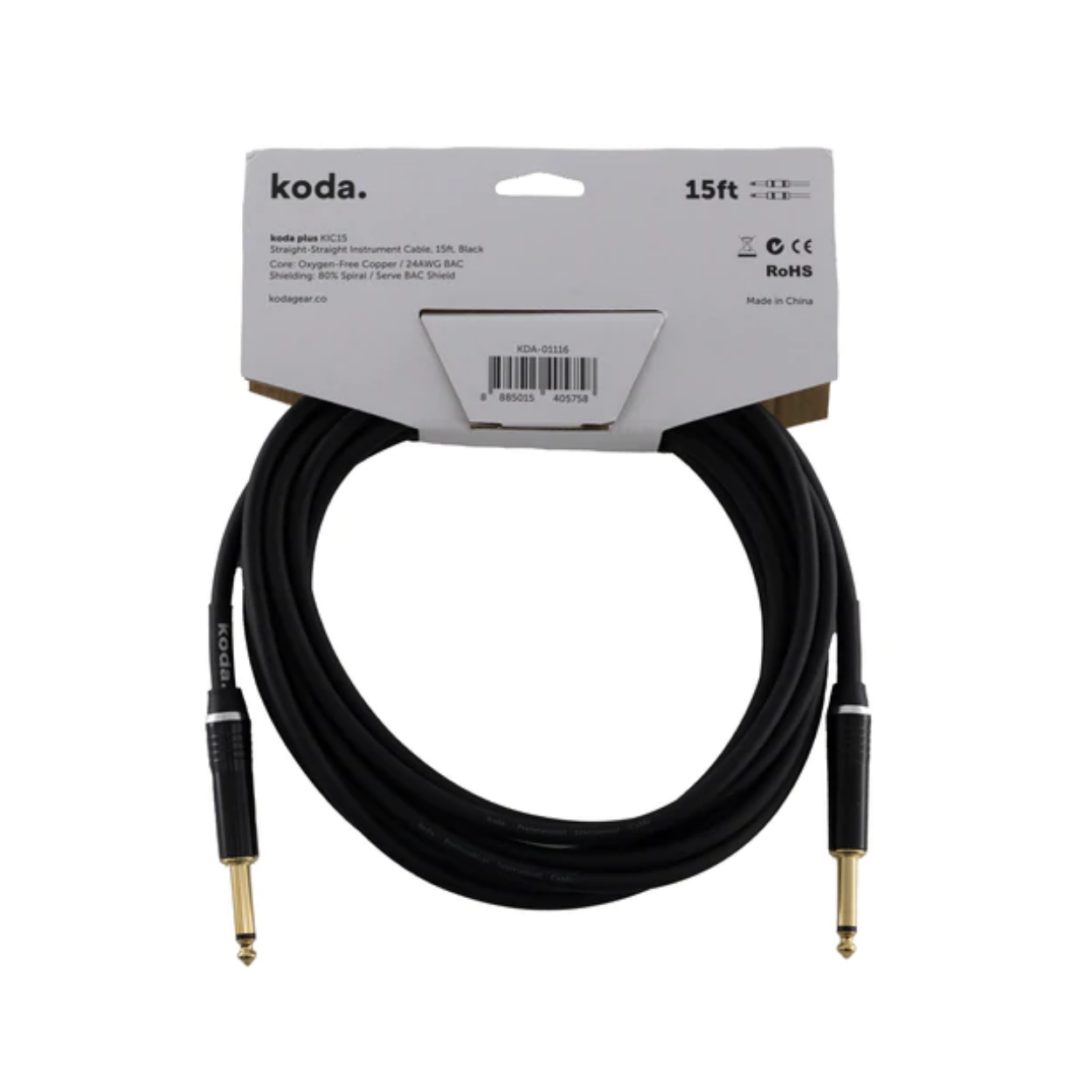 koda plus KIC15 Straight-Straight Instrument Cable, 15ft, Black |  KODA |  CABLES |  Zoso Music
