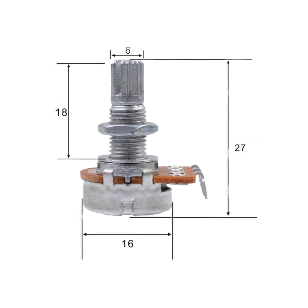 MINGS ELECTRIC GUITAR POT (NORMAL) SMALL DIA 16 A250K LONG SHAFT 18MM NUT & WASHER INCLUDED, MINGS, GUITAR & BASS ACCESSORIES, mings-guitar-accessories-min-a250k-16, ZOSO MUSIC SDN BHD