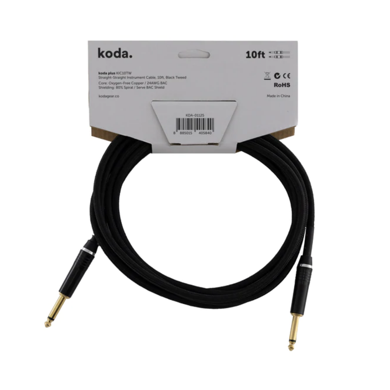 koda plus KIC10TW Straight-Straight Instrument Cable, 10ft, Black Tweed |  KODA |  CABLES |  Zoso Music