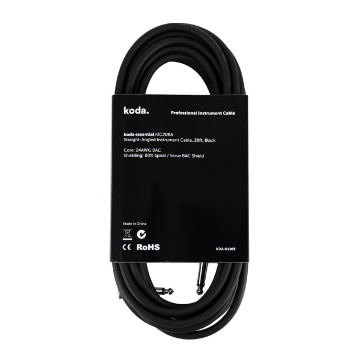 koda essential KIC20RA Straight-Angled Instrument Cable, 20ft, Black |  KODA |  CABLES |  Zoso Music